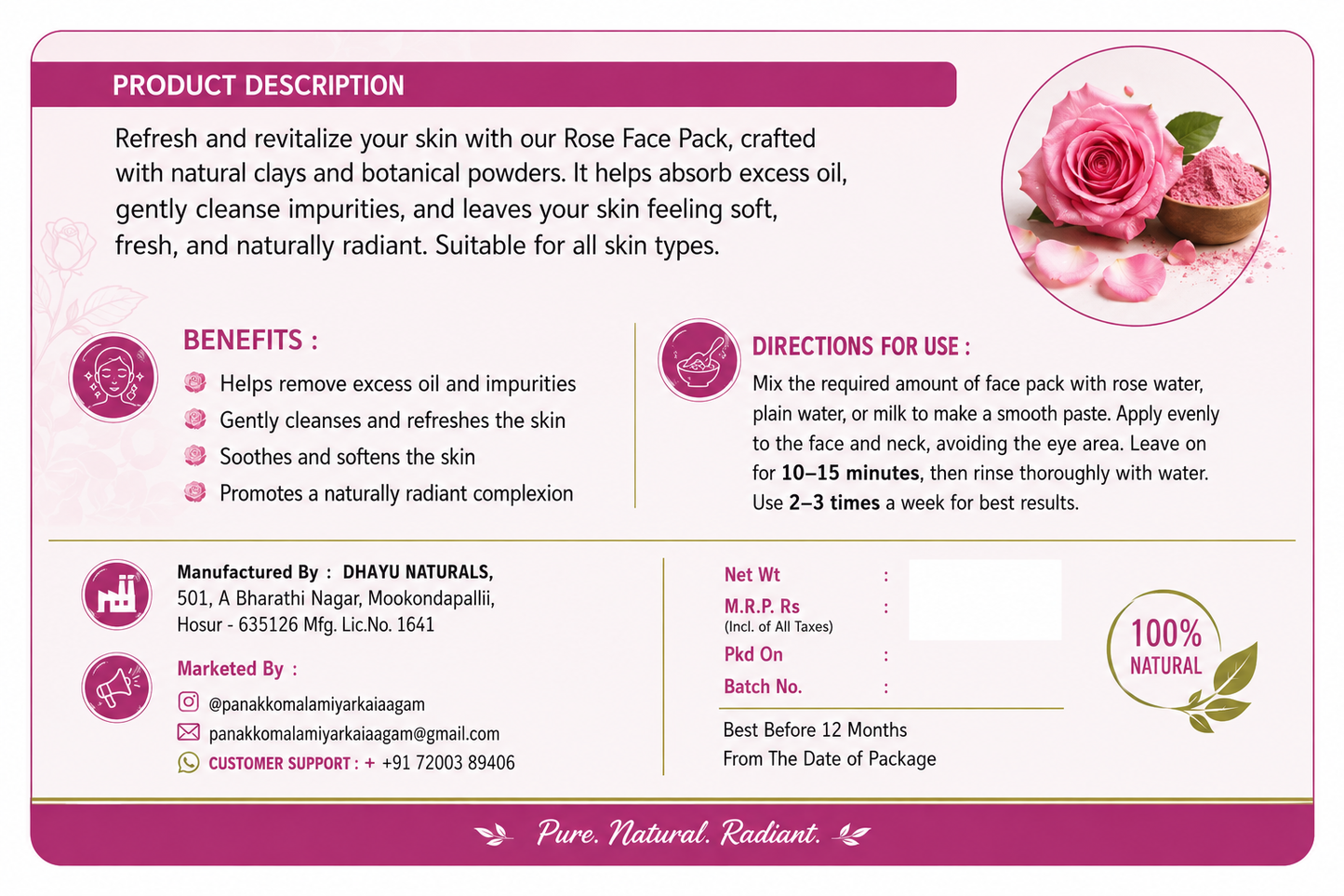 STASHO Rose Face Pack | Natural Glow & Skin Refreshing Herbal Face Pack