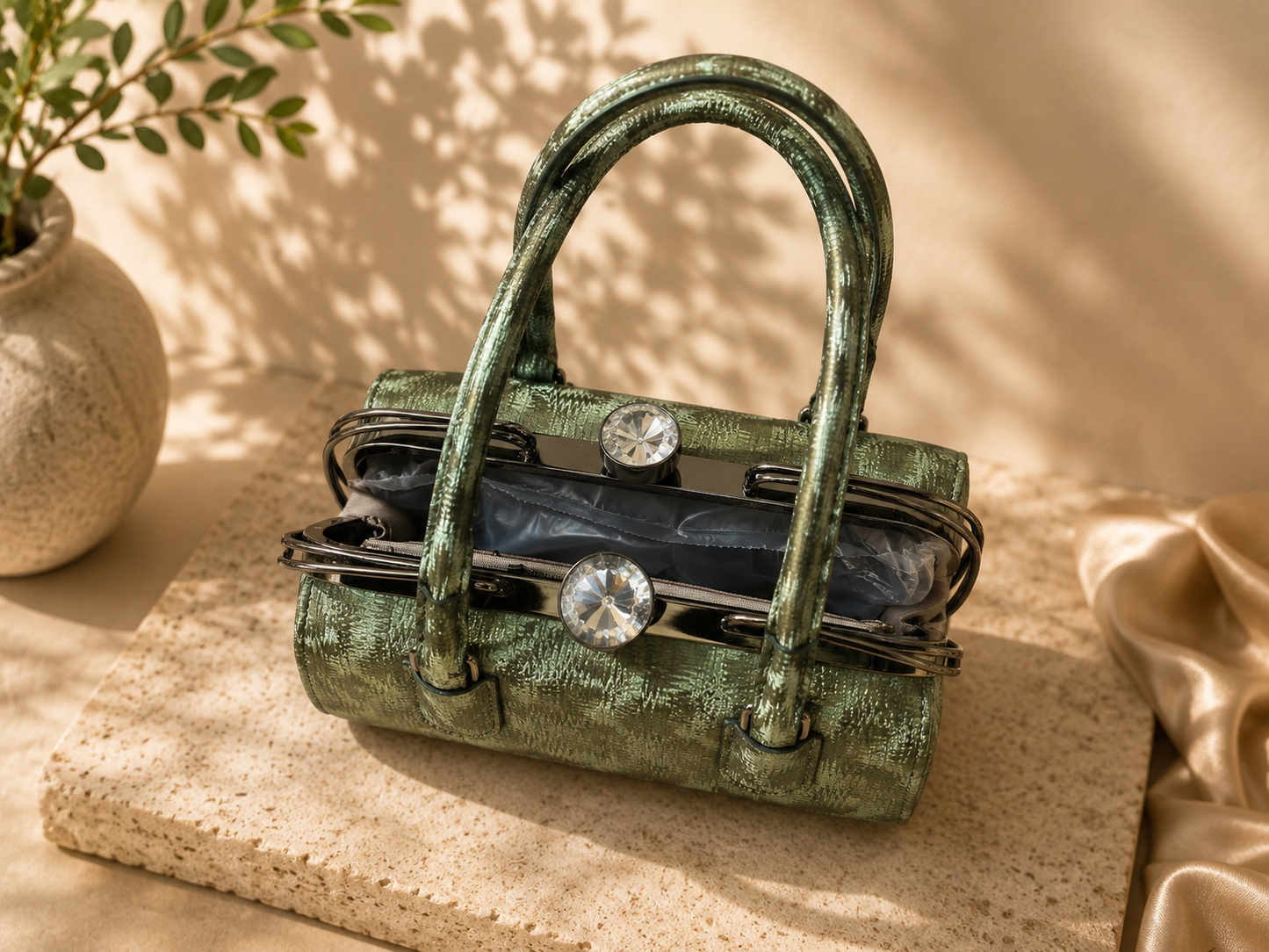 Ambur Genuine Leather Women’s Handbag – Premium Olive Green Top Handle Bag