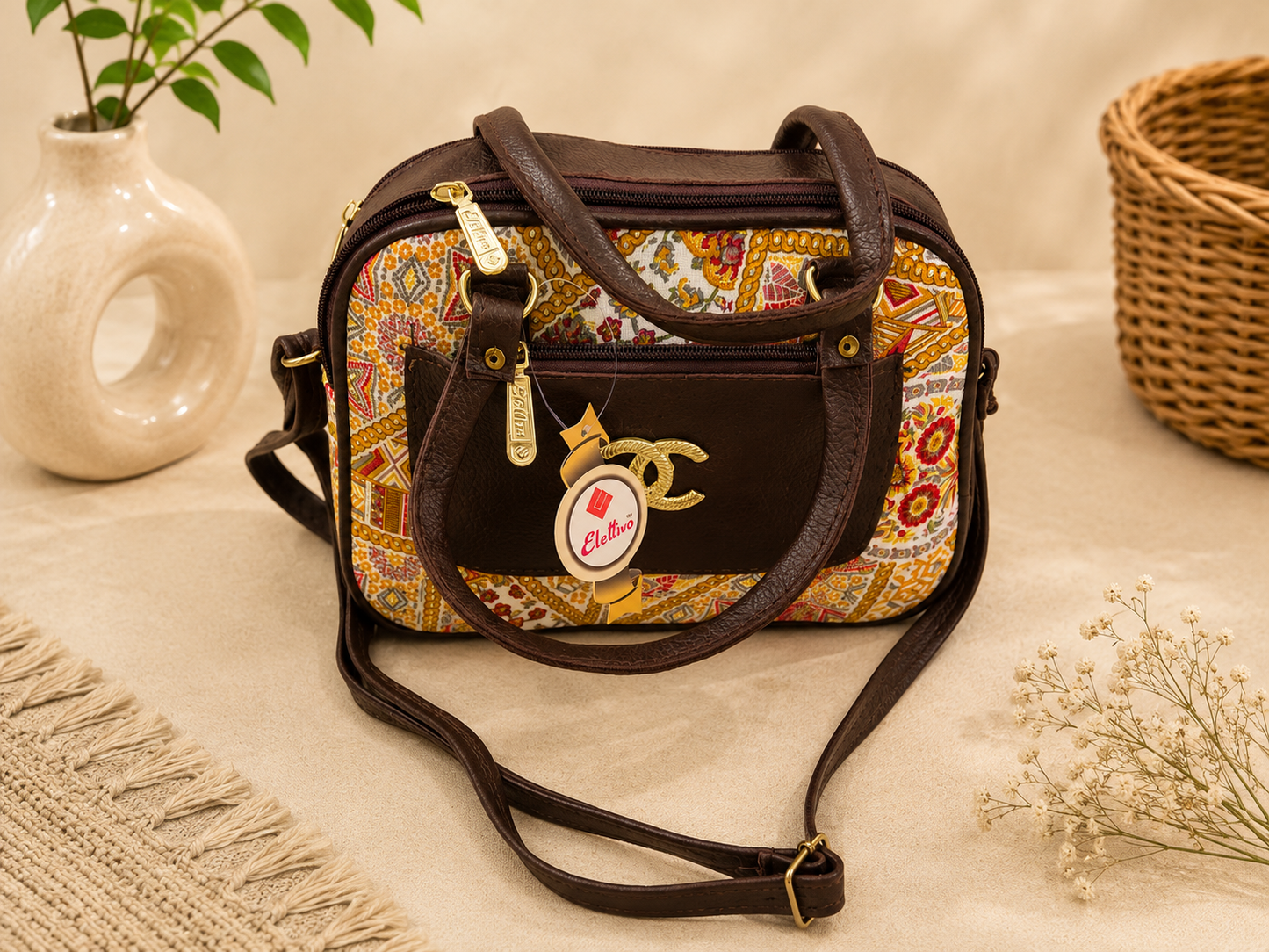 Elegant Printed Women’s Handbag with Adjustable Sling Strap
