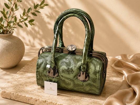 Ambur Genuine Leather Women’s Handbag – Premium Olive Green Top Handle Bag