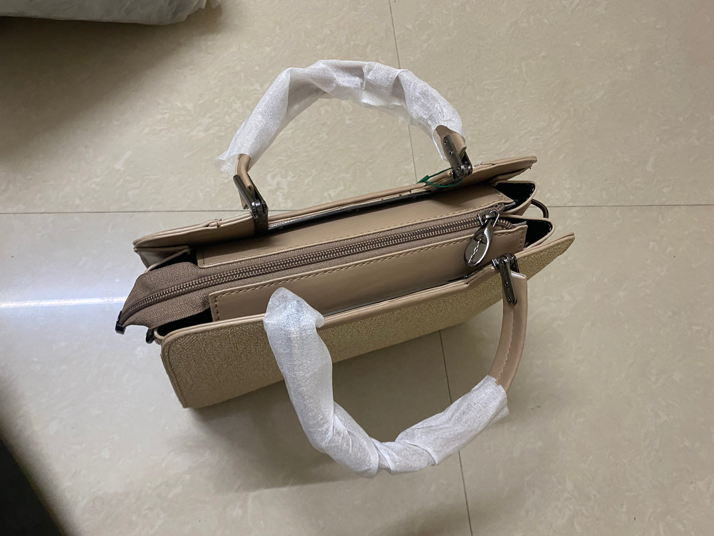 Elegant Beige Textured Handbag for Women