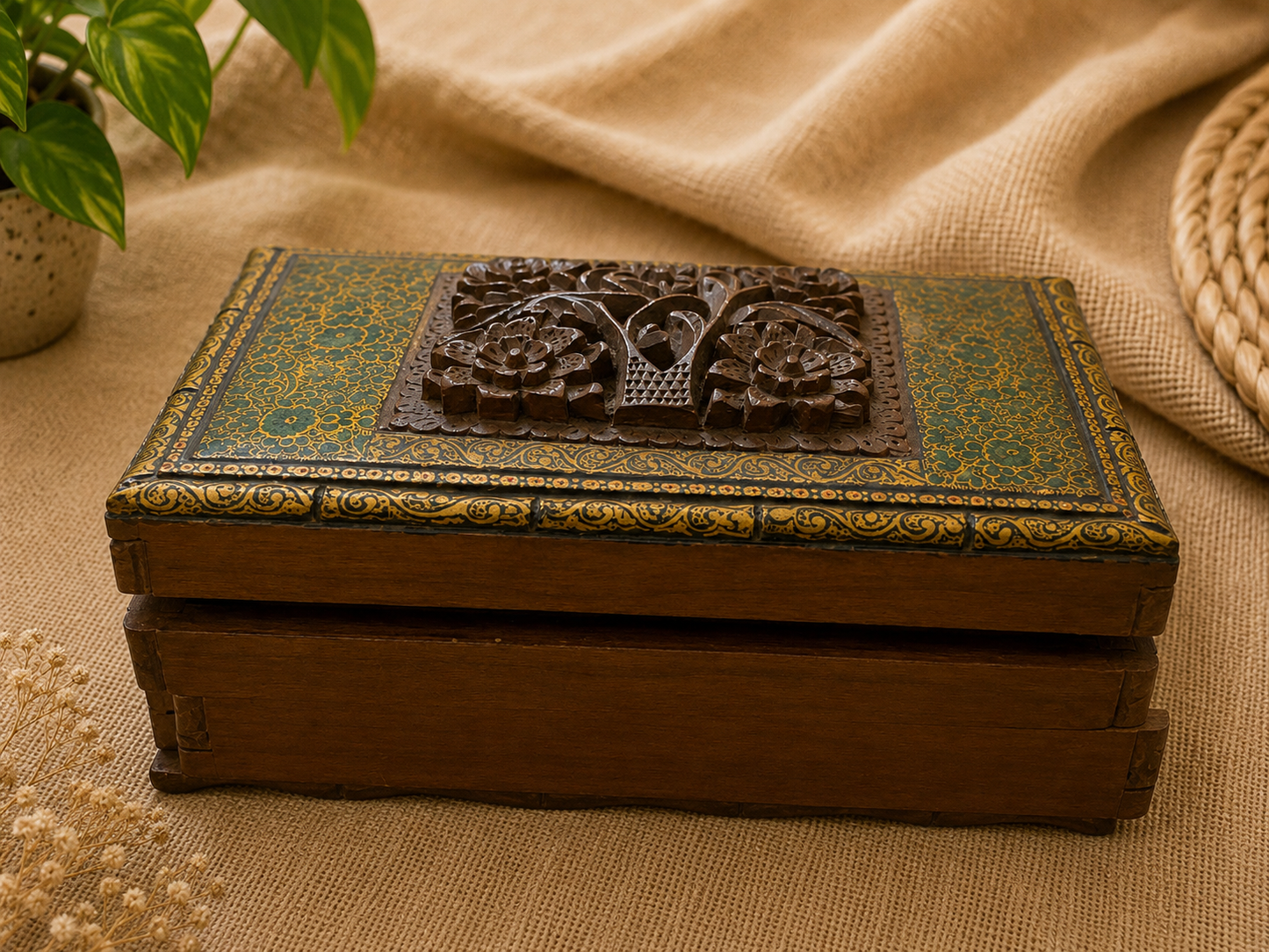 Handcrafted Mahogany Secret Keepsake Box – Carved Wooden Lock Box with Hidden Compartment