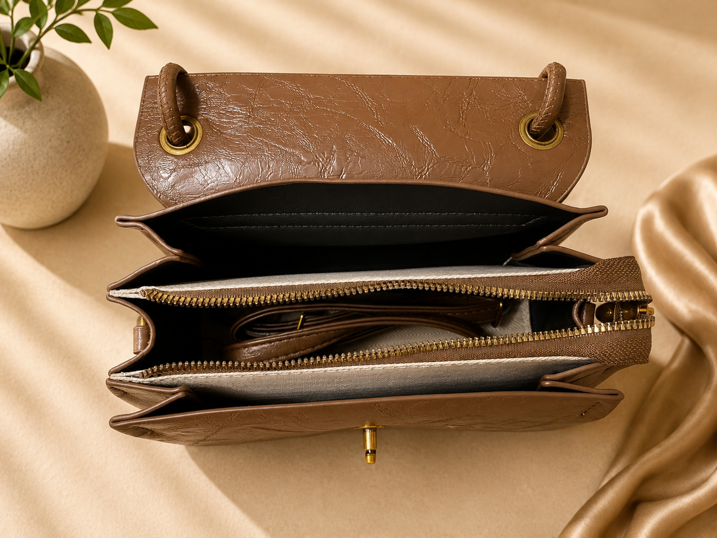 Ambur Genuine Leather Women’s Shoulder Bag – Vintage Coffee Brown
