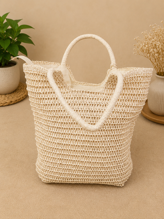 Handcrafted Natural Woven Tote Bag for Women