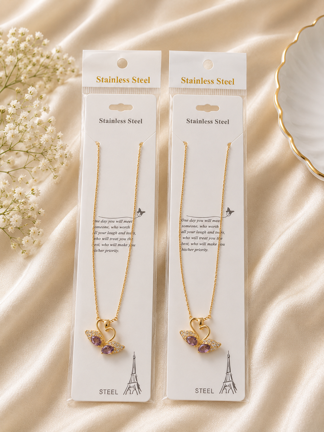 Elegant Gold-Tone Stainless Steel Swan Pendant Necklace