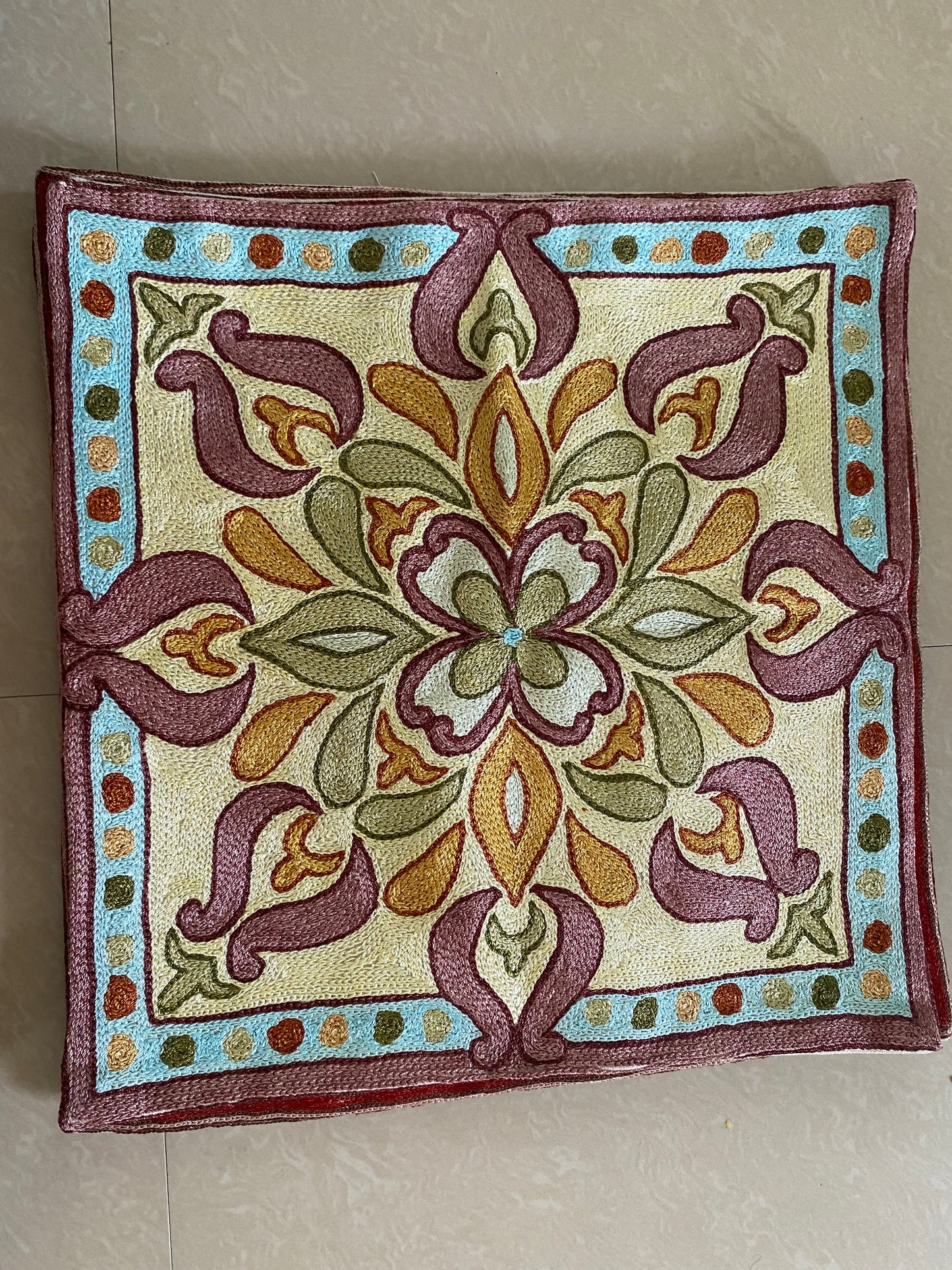 Hand-Stitched Floral Cushion Cover – Premium Cotton & Silk Blend Decorative Cover