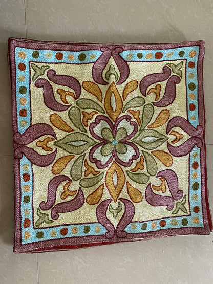 Hand-Stitched Floral Cushion Cover – Premium Cotton & Silk Blend Decorative Cover