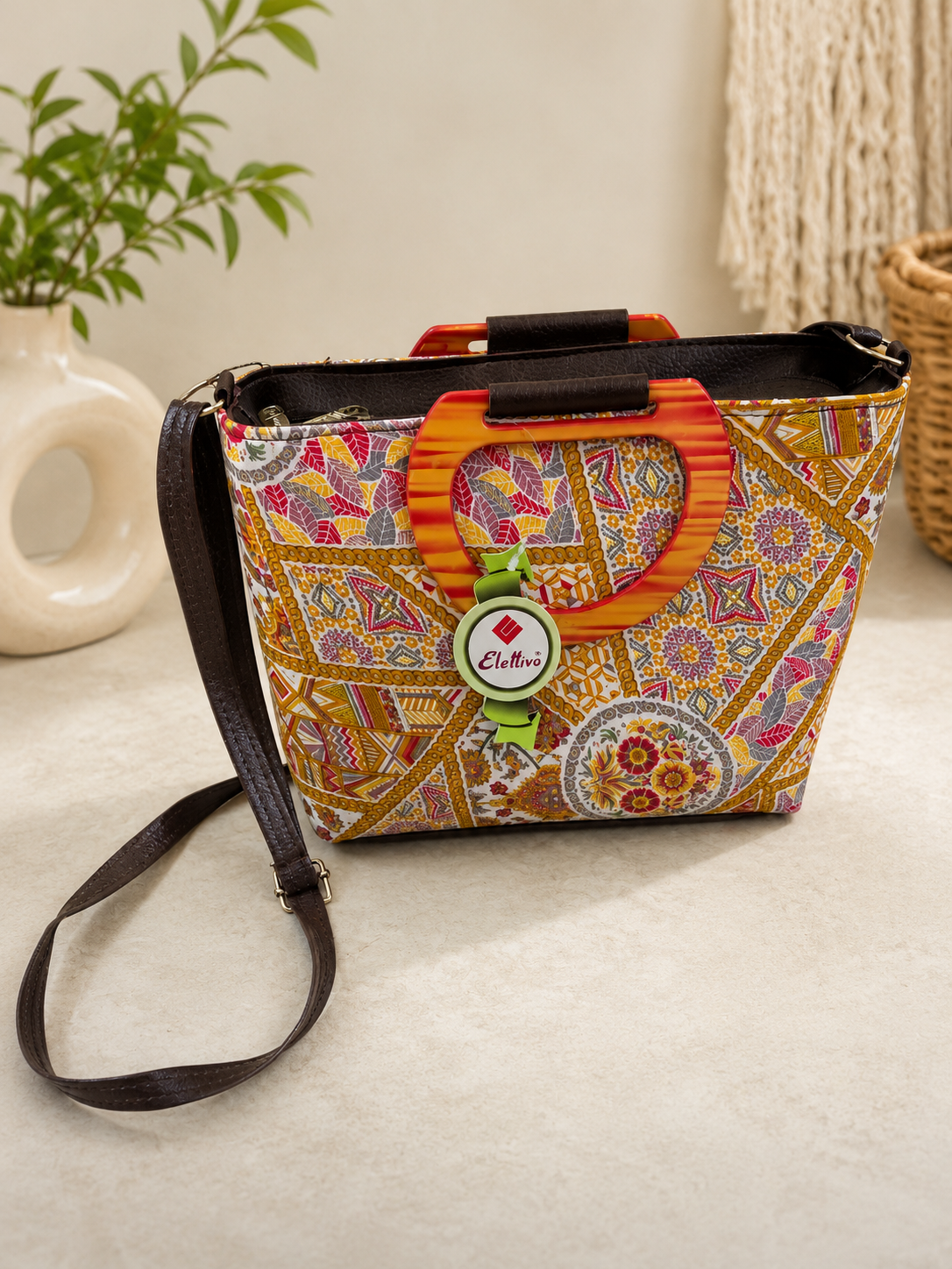Elegant Printed Multi-Compartment Sling Handbag