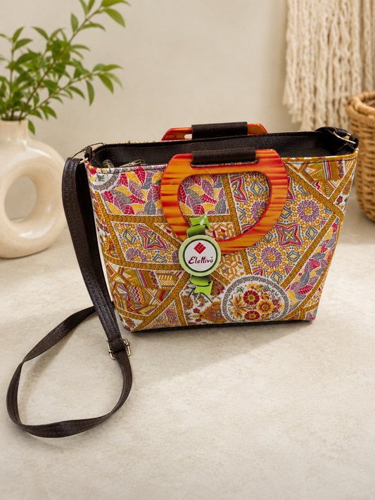 Elegant Printed Multi-Compartment Sling Handbag
