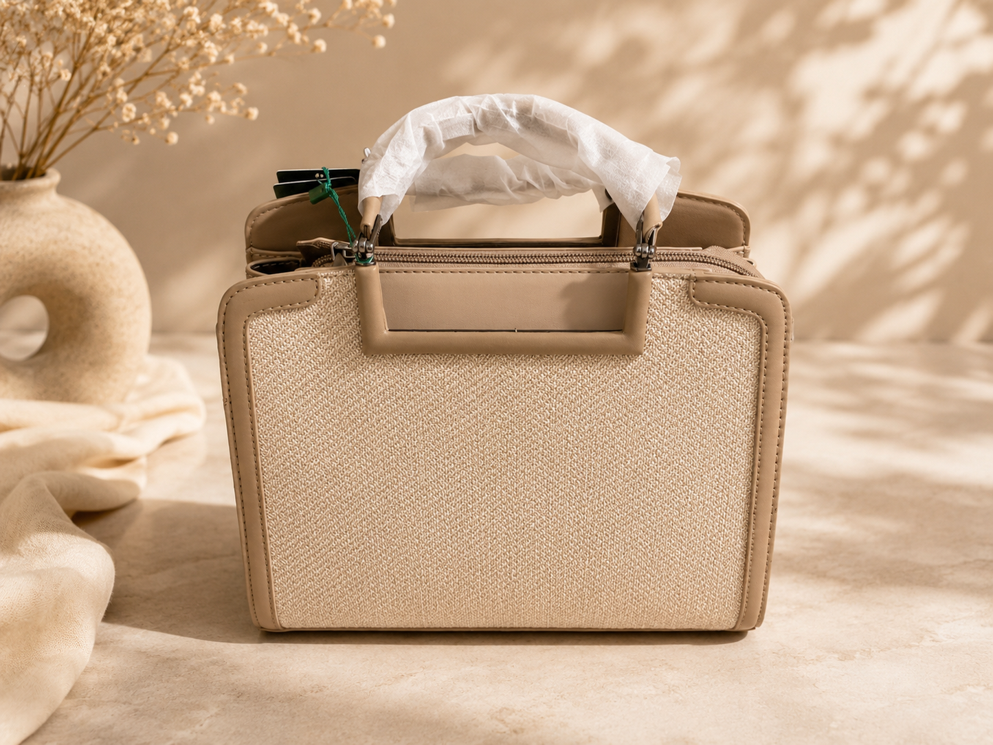Elegant Beige Textured Handbag for Women