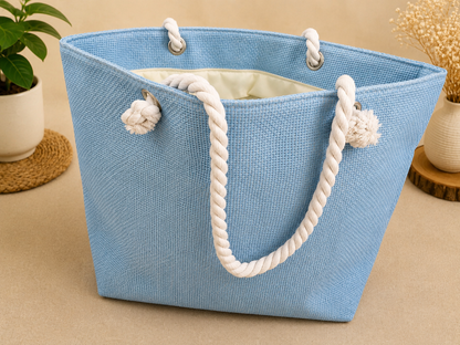 Sky Blue Rope Handle Tote Bag for Women