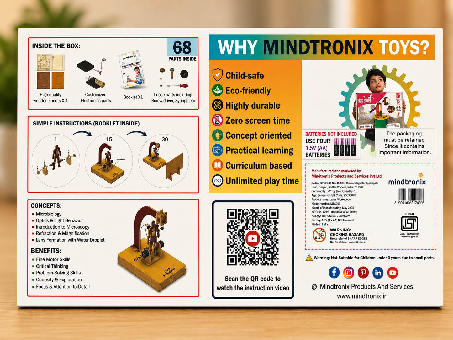 Mindtronix Laser Microscope STEM Kit | DIY Science Experiment Kit for Kids | Educational Microscope Toy | Age 8+
