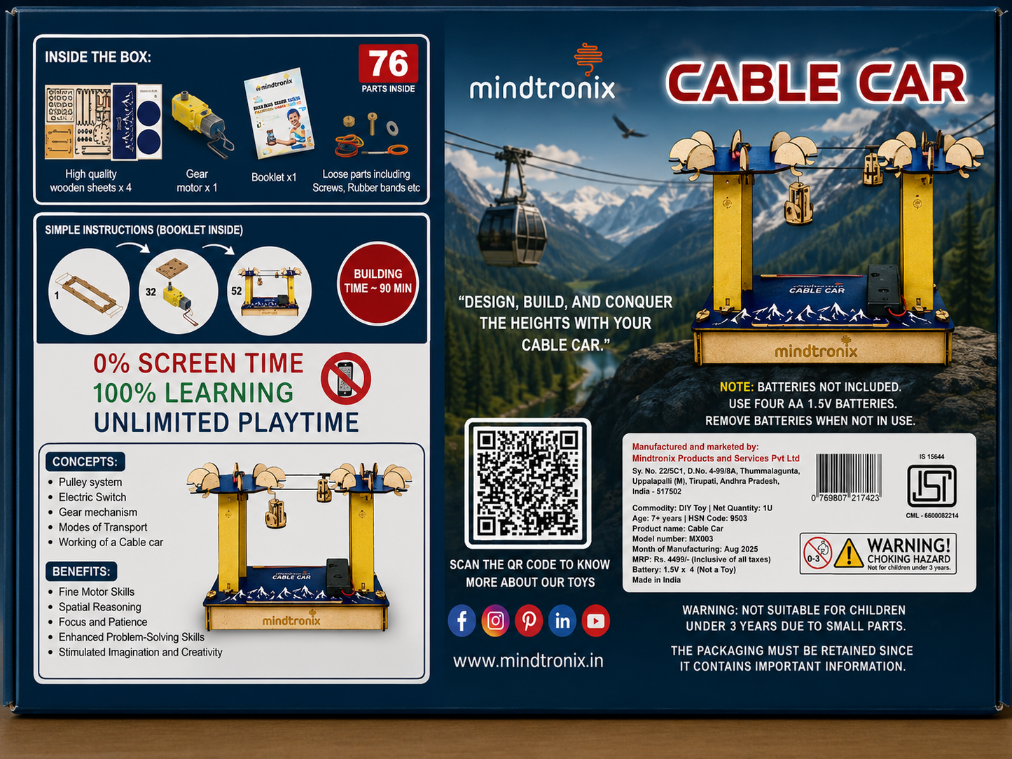 Mindtronix Cable Car STEM Kit | DIY Working Cable Car Model | Educational Science & Engineering Toy for Kids | Age 7+
