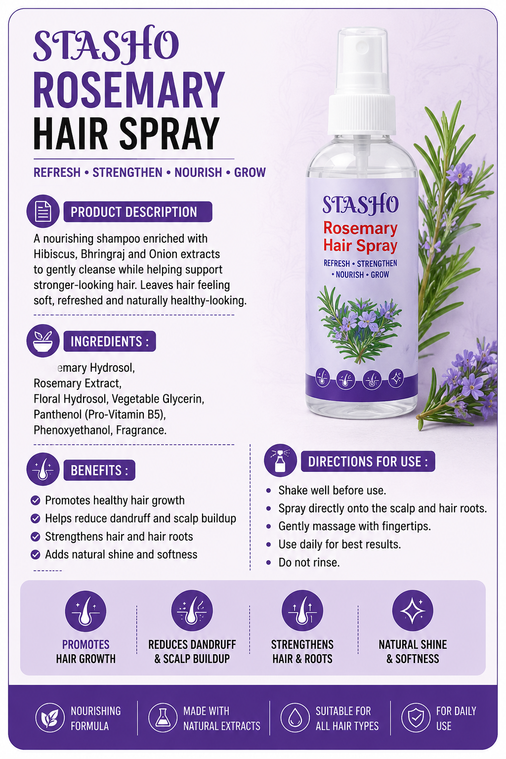 STASHO Rosemary Hair Spray | Refresh, Strengthen, Nourish & Grow