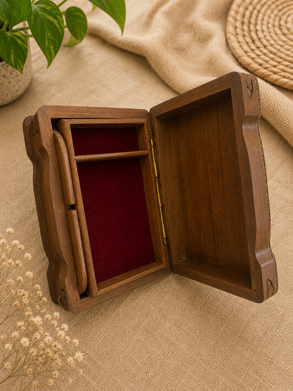 Handcrafted Mahogany Secret Lock Box (Red Flower) with Velvet Interior – Hidden Storage Keepsake Chest