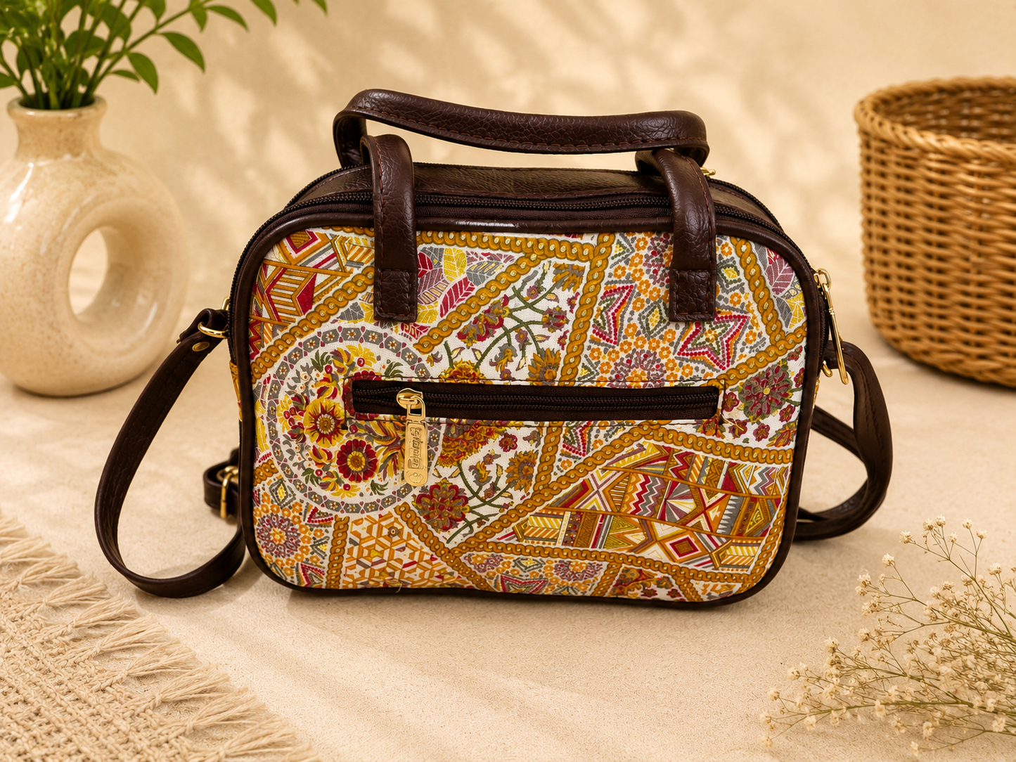 Elegant Printed Women’s Handbag with Adjustable Sling Strap