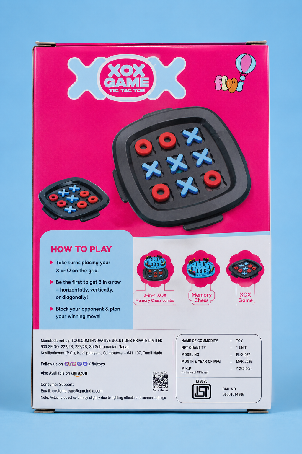XOX Tic Tac Toe Game – 2-in-1 Memory Chess & Strategy Board Game for Kids (3+ Years)