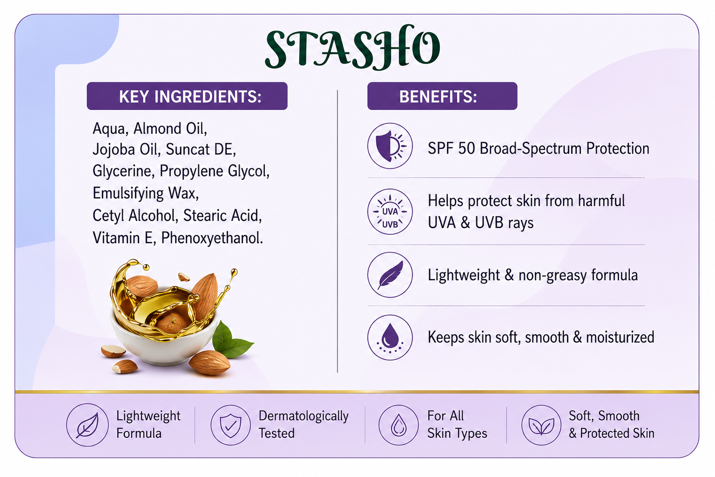 STASHO Sunscreen Cream SPF 50 | Broad Spectrum UVA & UVB Protection