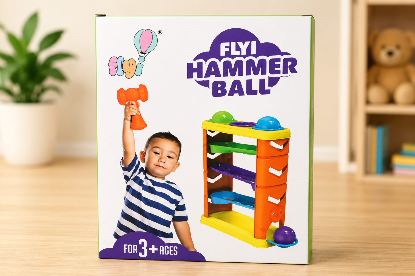 FLYI Hammer Ball Toy for Kids (3+ Years) | Pound & Roll Ball Ramp Game | Educational STEM Development Toy