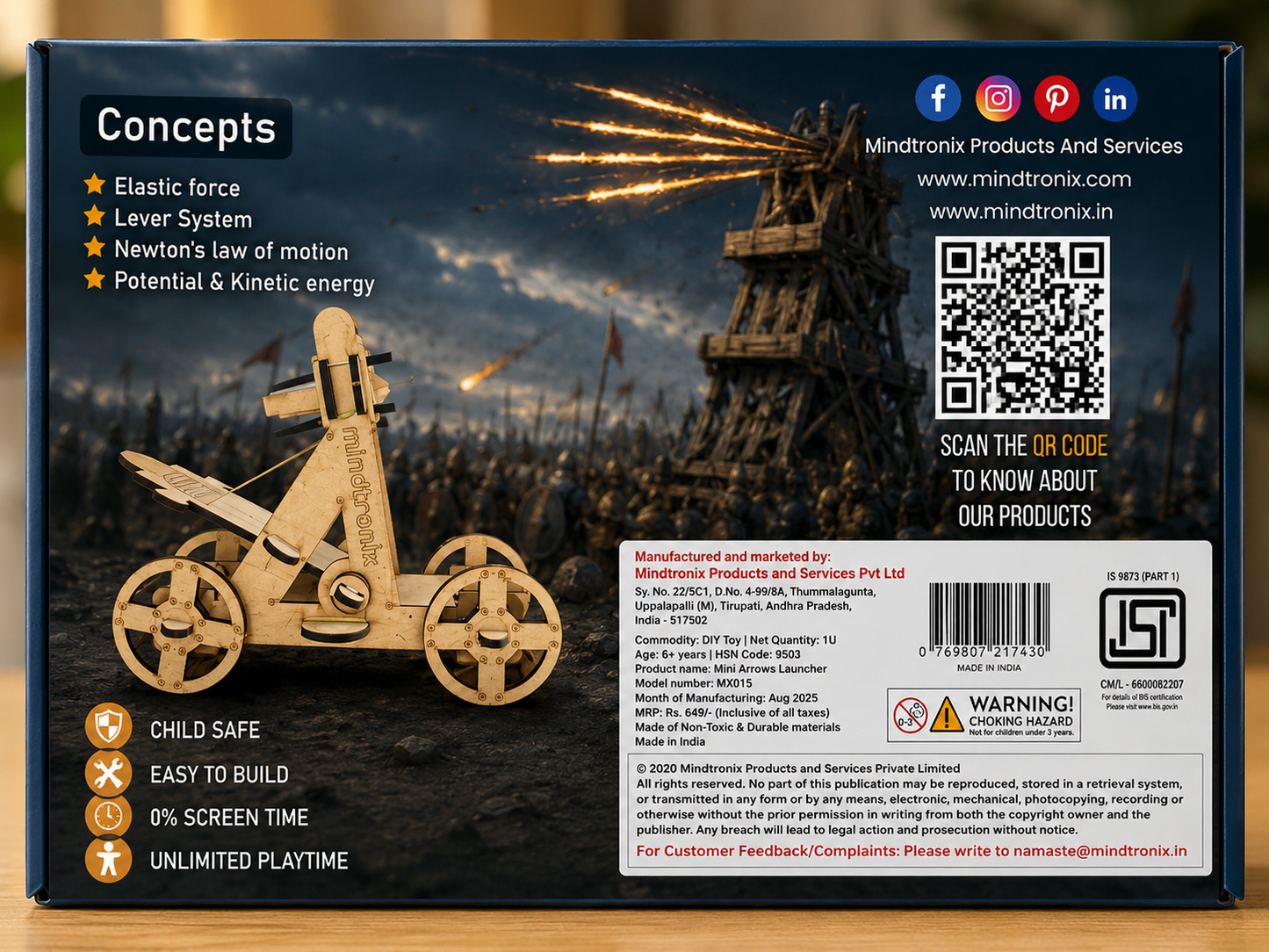Mindtronix Mini Arrows Launcher STEM Kit | DIY Ancient War Machine Model | Educational Science Toy for Kids | Age 6+