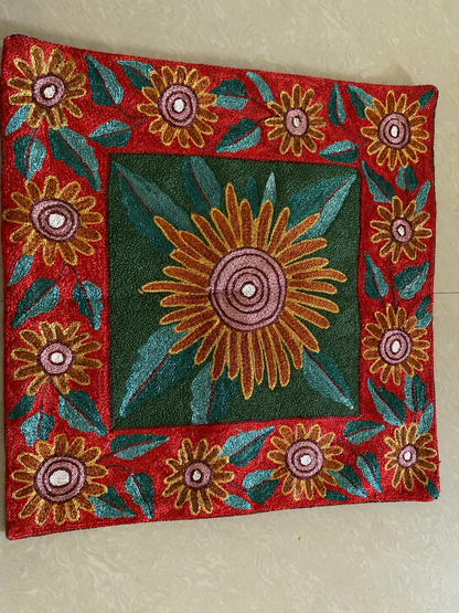 Hand-Stitched Floral Cushion Cover – Premium Cotton & Silk Blend Decorative Cover