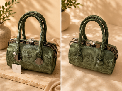 Ambur Genuine Leather Women’s Handbag – Premium Olive Green Top Handle Bag