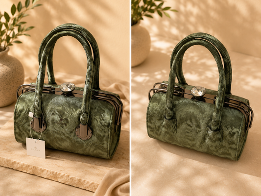 Ambur Genuine Leather Women’s Handbag – Premium Olive Green Top Handle Bag