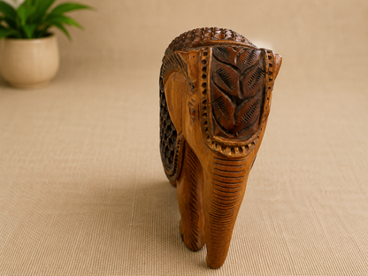 Handcrafted Wooden Elephant Figurine – Intricately Carved Decorative Showpiece