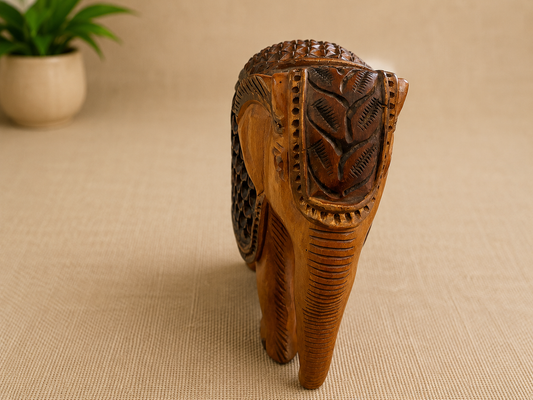 Handcrafted Wooden Elephant Figurine – Intricately Carved Decorative Showpiece