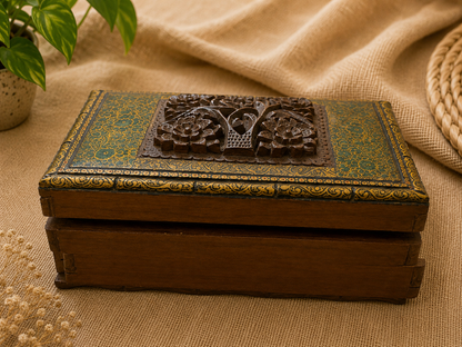 Handcrafted Mahogany Secret Keepsake Box – Carved Wooden Lock Box with Hidden Compartment