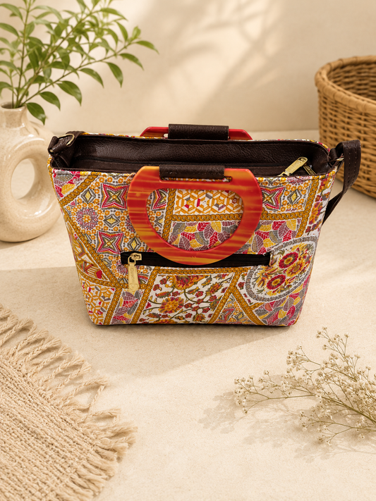 Elegant Printed Multi-Compartment Sling Handbag