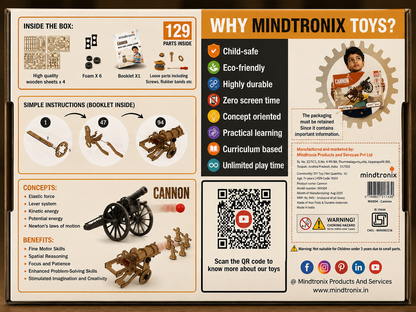 Mindtronix Cannon STEM Kit | DIY Working Cannon Model | Educational Physics & Engineering Toy for Kids | Age 7+