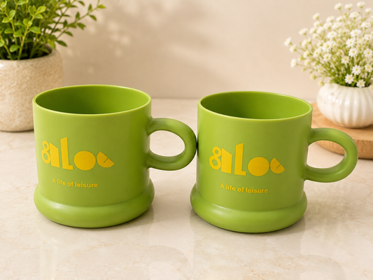 Modern Green Plastic Coffee Mug Set | Reusable Tea & Coffee Cups | Ergonomic Handle | Lightweight Drinkware for Home & Office