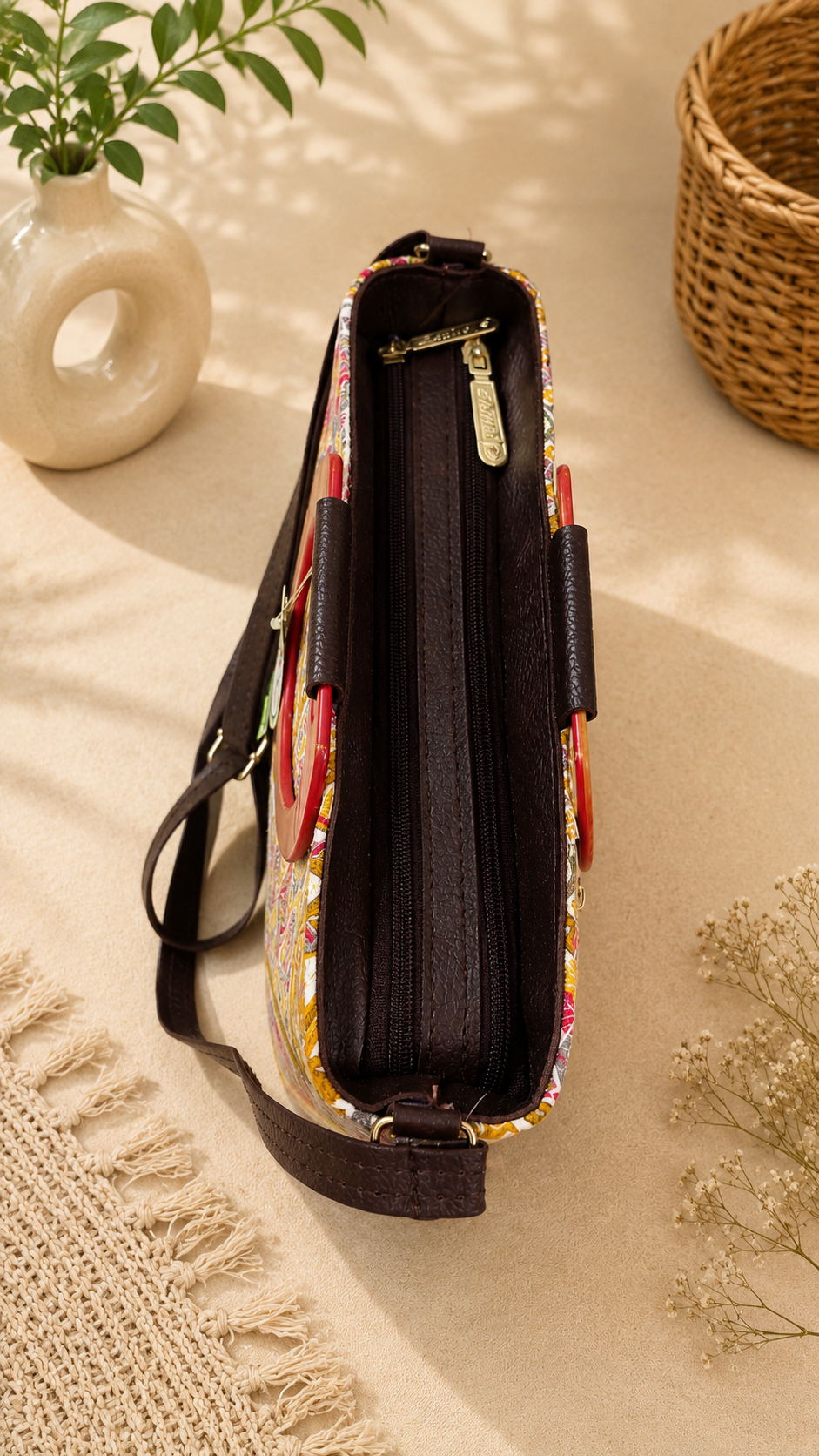 Elegant Printed Multi-Compartment Sling Handbag
