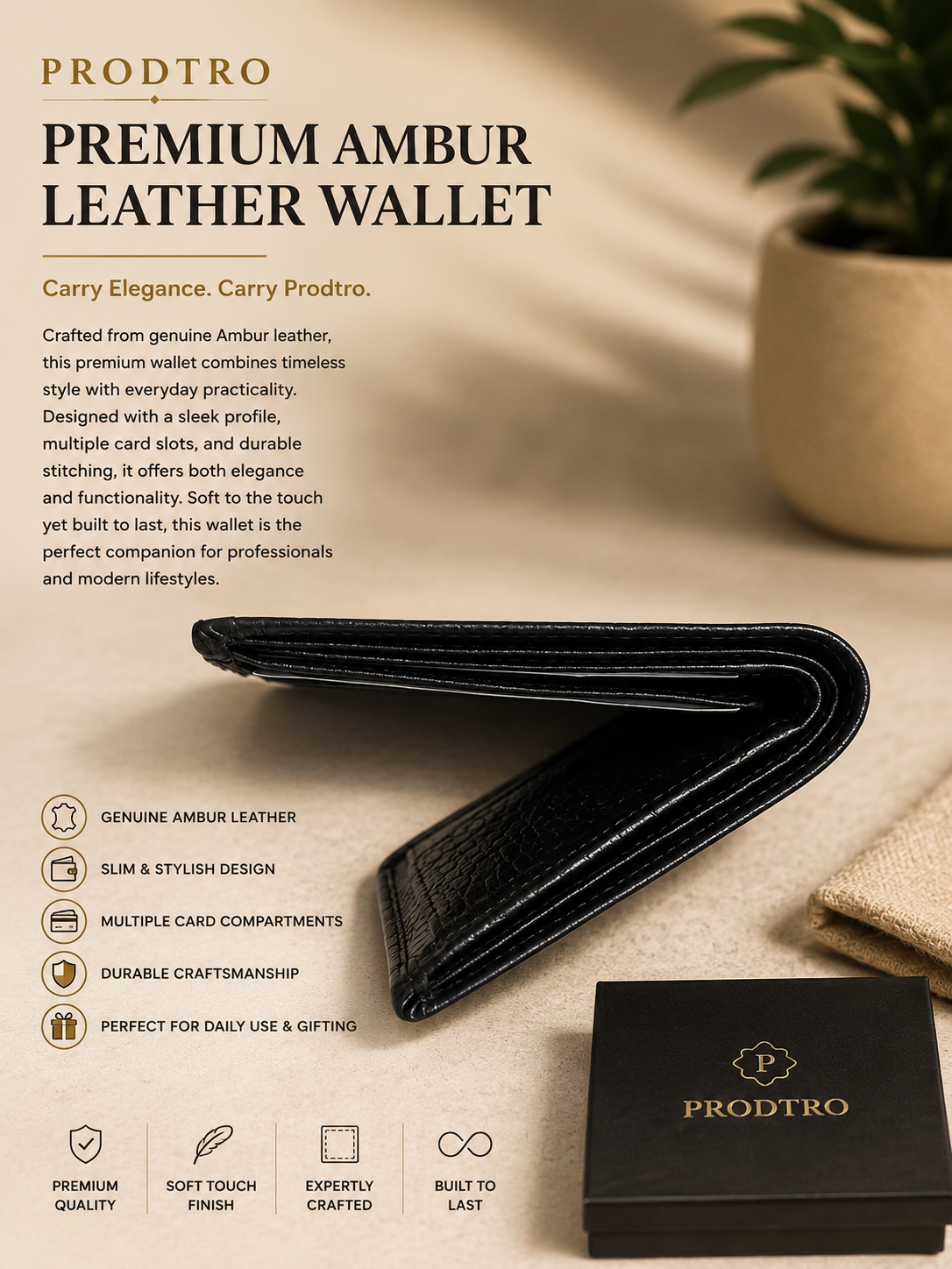 PRODTRO Premium Ambur Leather Wallet – Timeless Style, Everyday Functionality
