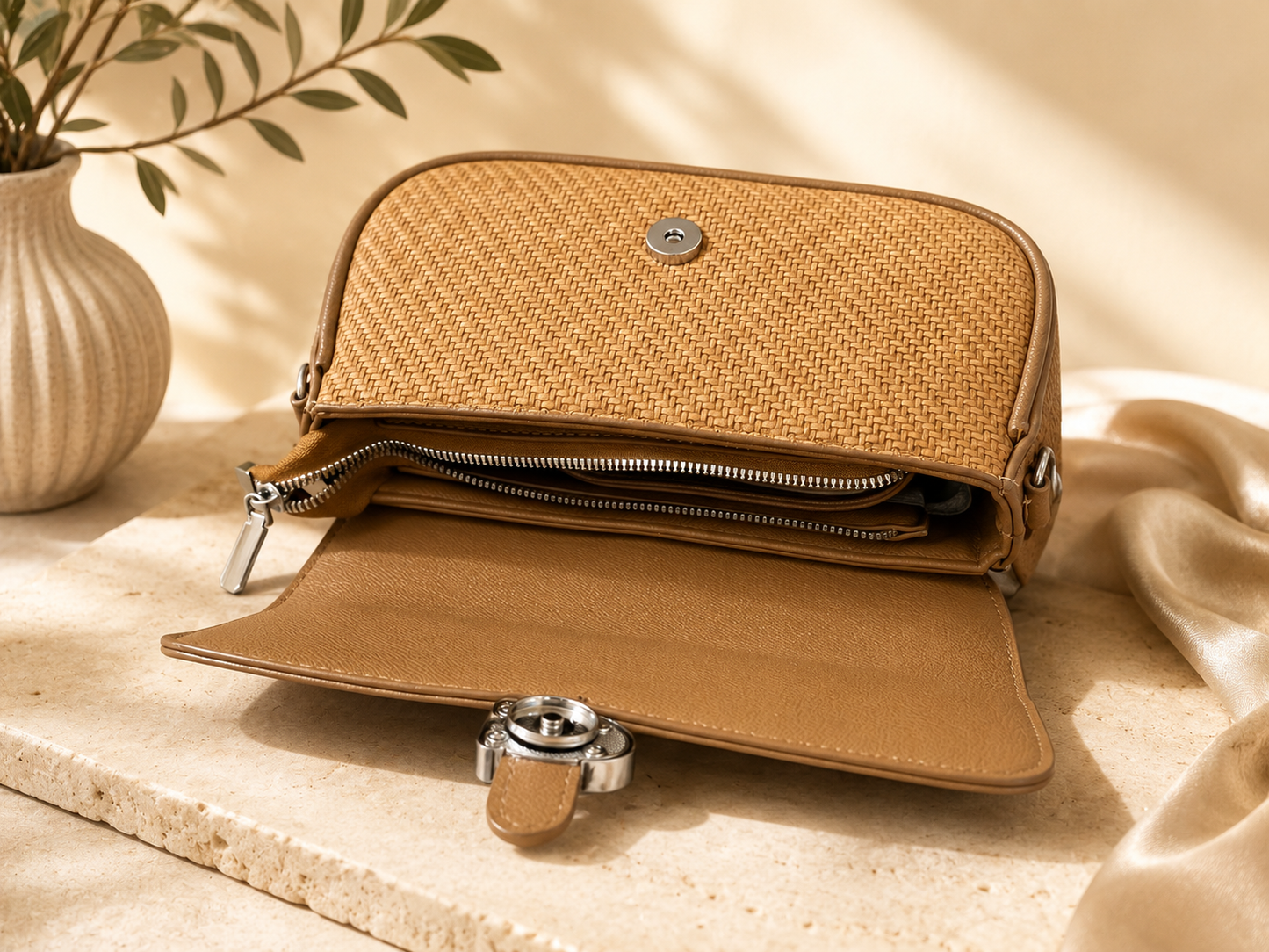 Premium Ambur Leather Ladies Sling Wallet Bag – Tan Brown