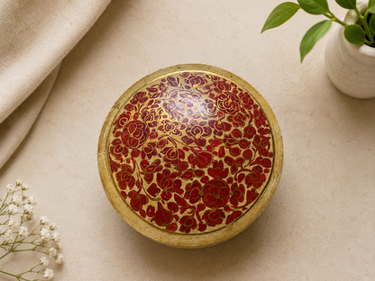 Handcrafted Paper & Ceramic Tea Coaster Set – Traditional Floral Design (Set of 6)
