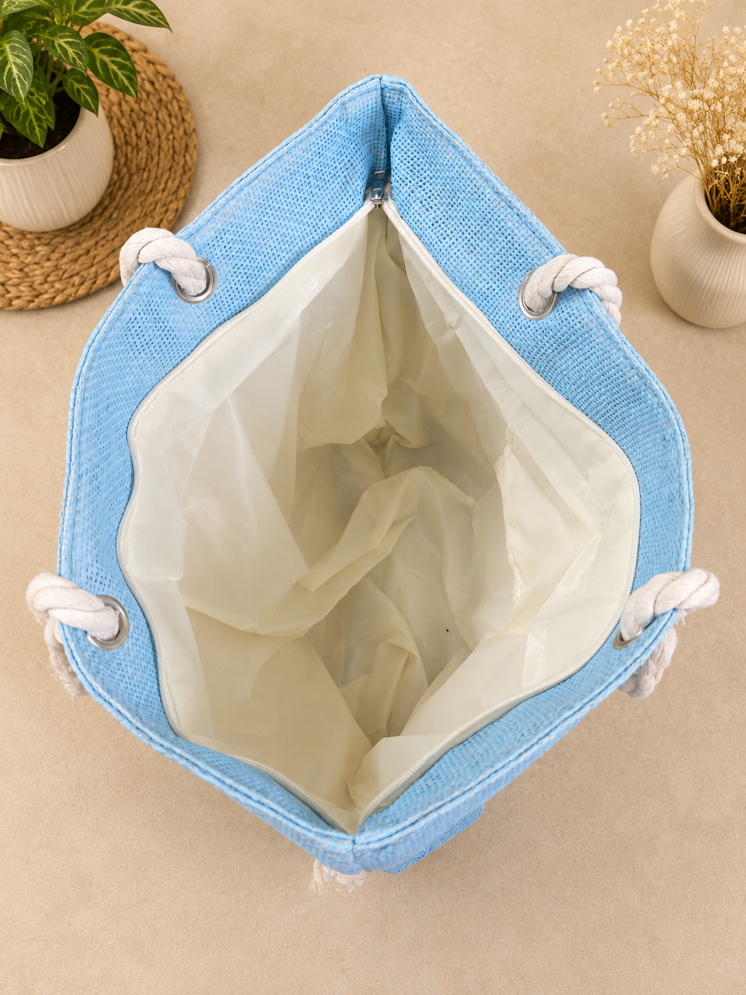 Sky Blue Rope Handle Tote Bag for Women
