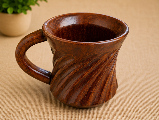 Handcrafted Wooden Coffee Mug – Artisan Carved Wooden Tea Cup curved
