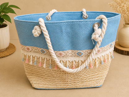 Sky Blue Rope Handle Tote Bag for Women