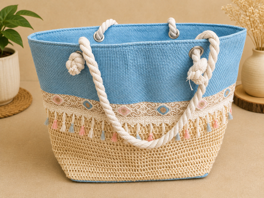 Sky Blue Rope Handle Tote Bag for Women