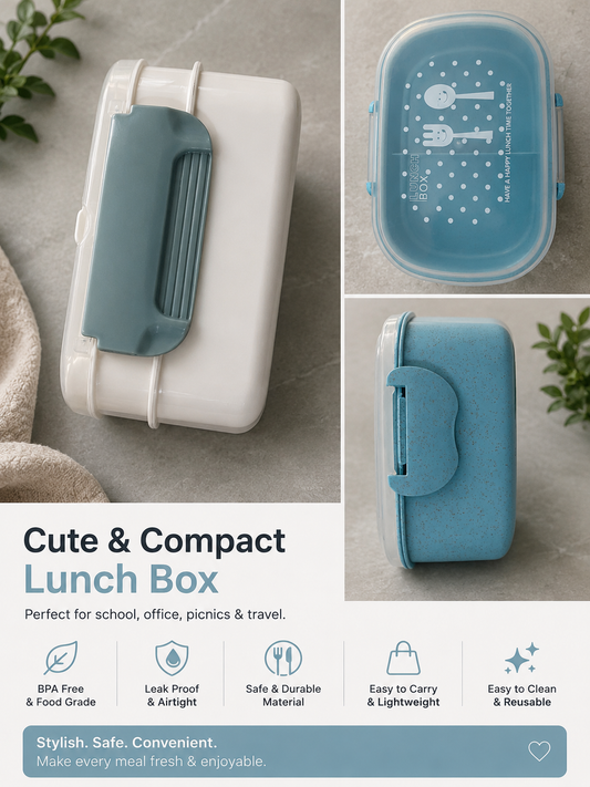 Cute & Compact Lunch Box with Carry Handle | Leakproof Food Storage Container for School & Office (18*13*7)