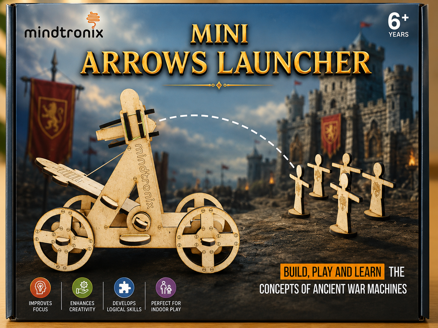 Mindtronix Mini Arrows Launcher STEM Kit | DIY Ancient War Machine Model | Educational Science Toy for Kids | Age 6+