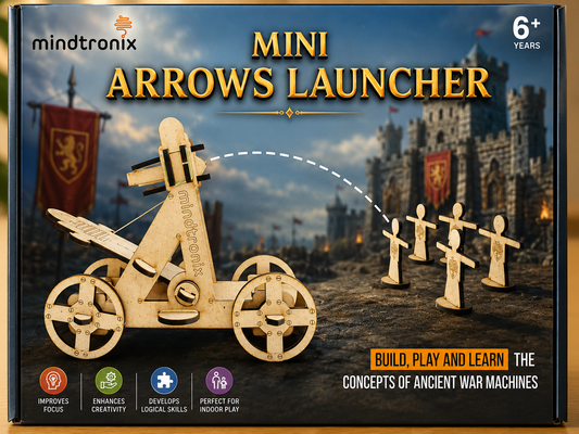 Mindtronix Mini Arrows Launcher STEM Kit | DIY Ancient War Machine Model | Educational Science Toy for Kids | Age 6+