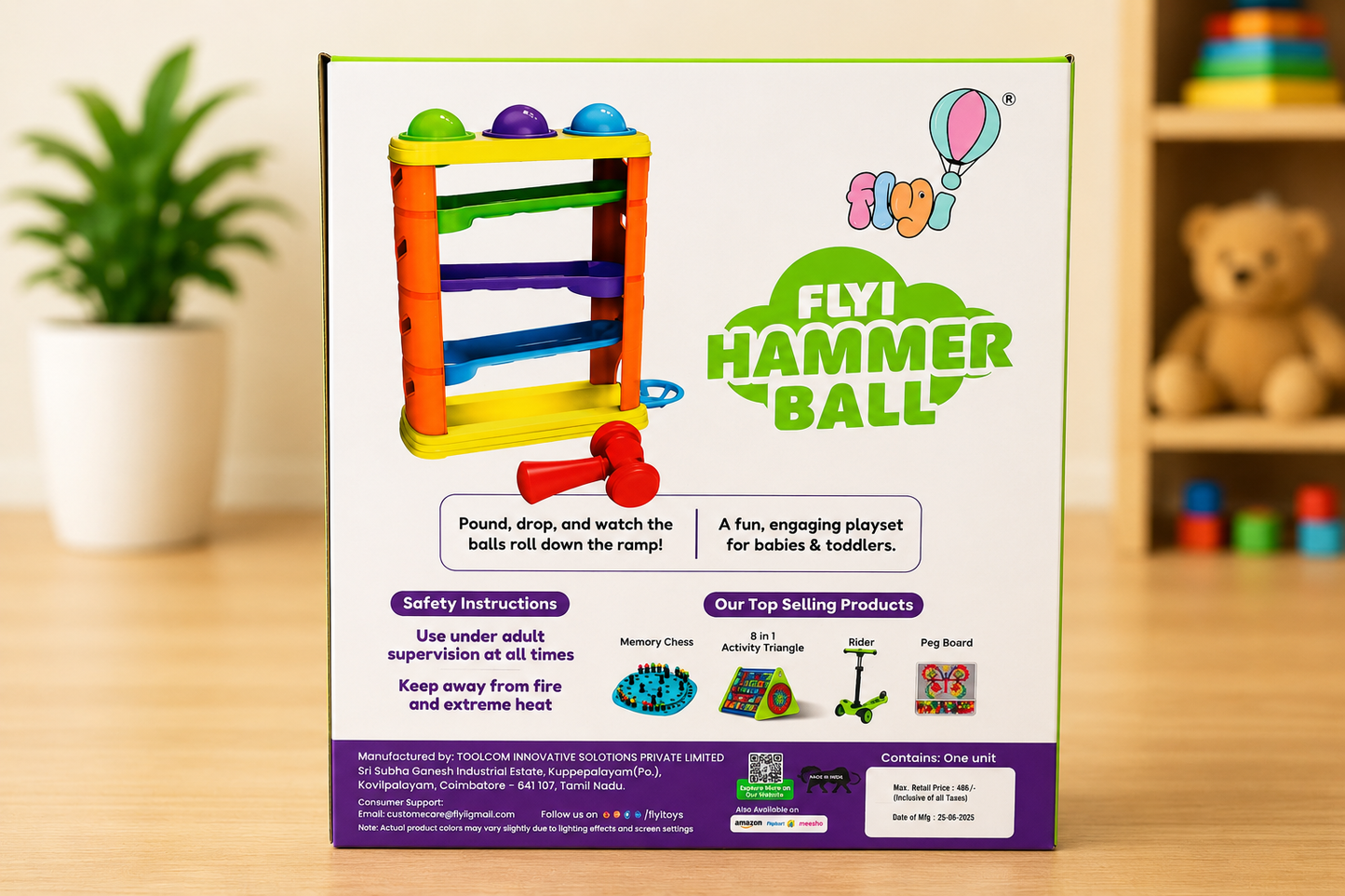 FLYI Hammer Ball Toy for Kids (3+ Years) | Pound & Roll Ball Ramp Game | Educational STEM Development Toy