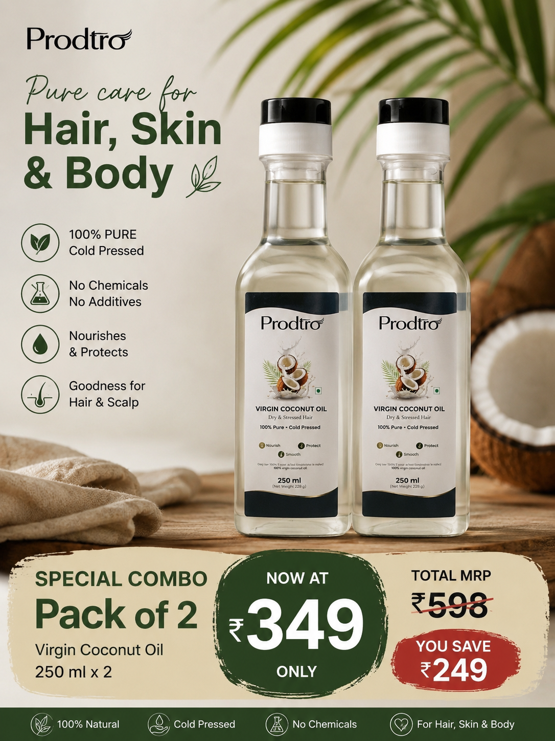 Prodtro Virgin Coconut Oil special combo pack of 2