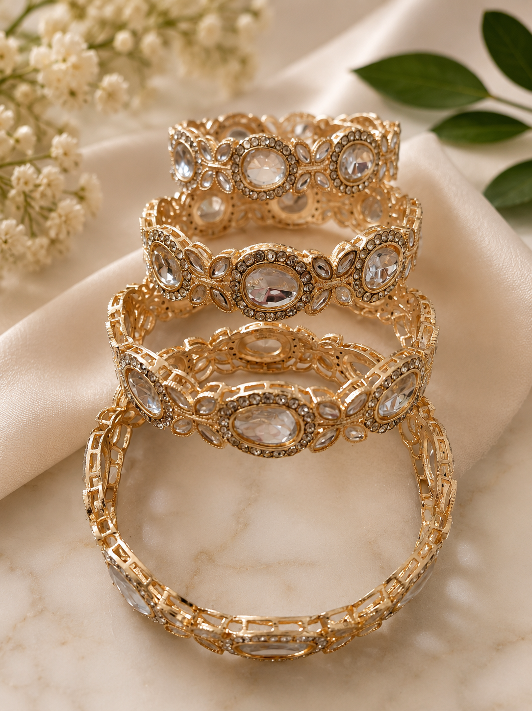 Elegant Gold-Tone Crystal Bangles – Traditional Luxury Collection