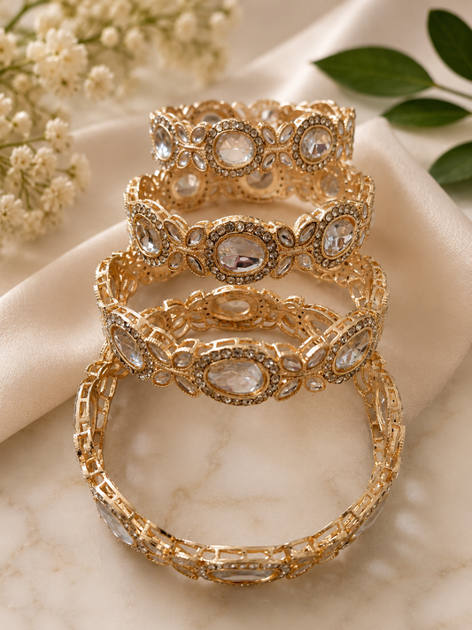 Elegant Gold-Tone Crystal Bangles – Traditional Luxury Collection
