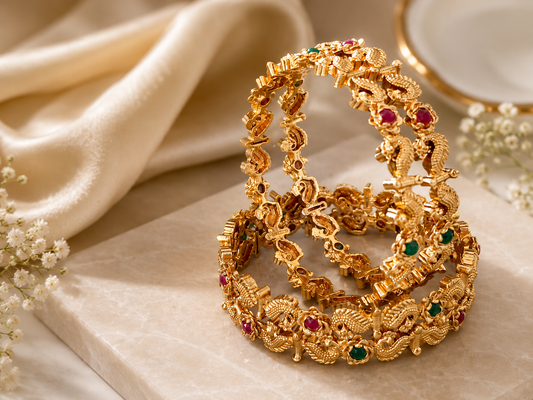 Elegant Peacock Design Gold-Tone Bangles