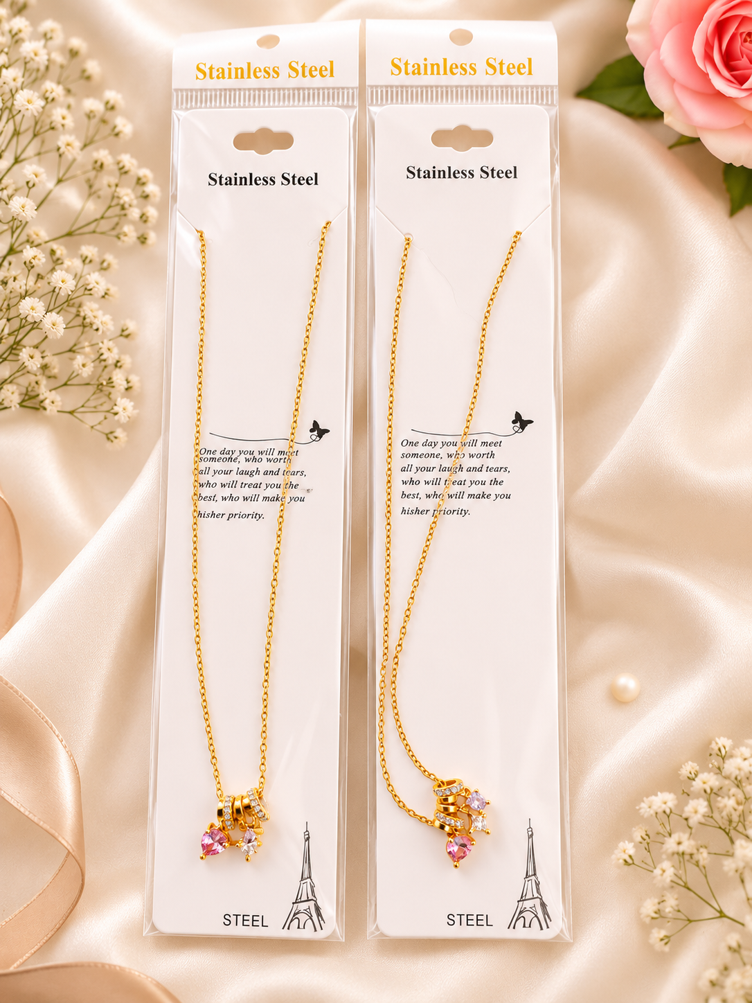 Elegant Gold-Tone Stainless Steel Butterfly Charm Necklace